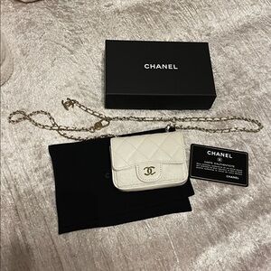 Authentic Chanel 2020 white caviar quilted classic mini chain belt bag